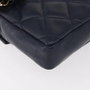 CHANEL Matelasse Waist Bag Lamb Skin Navy Gold CC Auth 179694-12