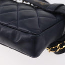CHANEL Matelasse Waist Bag Lamb Skin Navy Gold CC Auth 179694-13