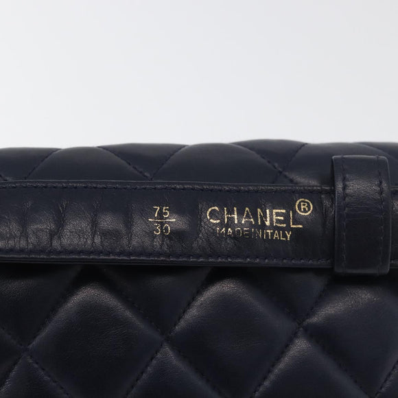 CHANEL Matelasse Waist Bag Lamb Skin Navy Gold CC Auth 179694