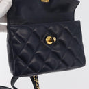 CHANEL Matelasse Waist Bag Lamb Skin Navy Gold CC Auth 179694-18