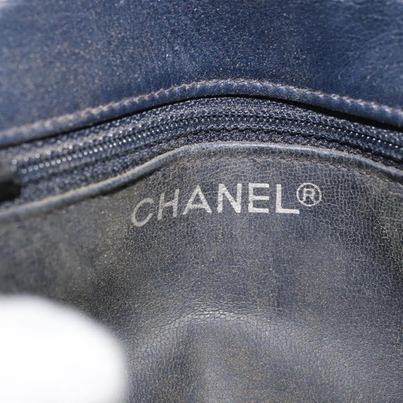 CHANEL Matelasse Waist Bag Lamb Skin Navy Gold CC Auth 179694