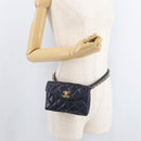 CHANEL Matelasse Waist Bag Lamb Skin Navy Gold CC Auth 179694-26