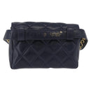 CHANEL Matelasse Waist Bag Lamb Skin Navy Gold CC Auth 179694-3