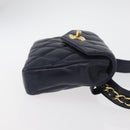 CHANEL Matelasse Waist Bag Lamb Skin Navy Gold CC Auth 179694-4