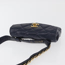 CHANEL Matelasse Waist Bag Lamb Skin Navy Gold CC Auth 179694-6