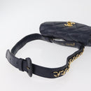 CHANEL Matelasse Waist Bag Lamb Skin Navy Gold CC Auth 179694-7