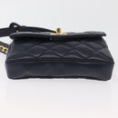 CHANEL Matelasse Waist Bag Lamb Skin Navy Gold CC Auth 179694-9
