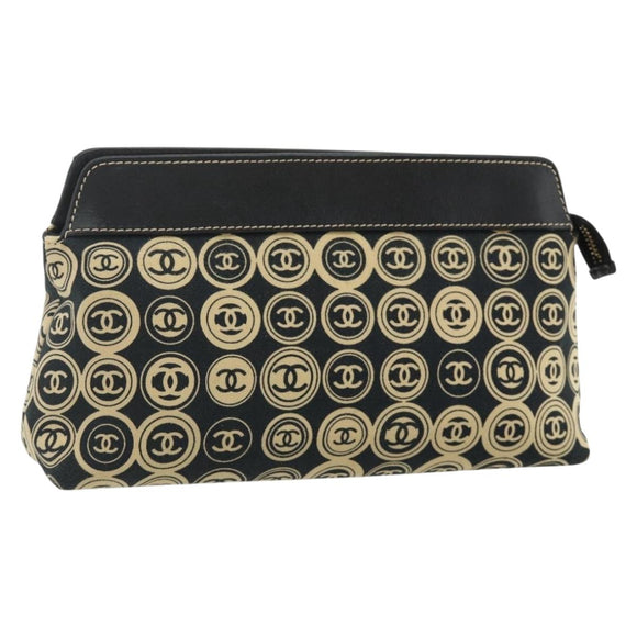 CHANEL Clutch Bag Cotton Beige Gold CC Auth 179696A
