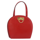 CELINE Circle Hand Bag Leather Red Gold Auth 179697V-1