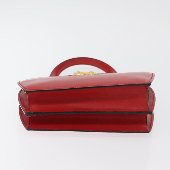 CELINE Circle Hand Bag Leather Red Gold Auth 179697V