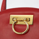 CELINE Circle Hand Bag Leather Red Gold Auth 179697V-18