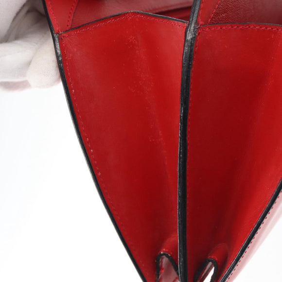 CELINE Circle Hand Bag Leather Red Gold Auth 179697V