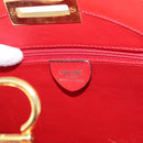 CELINE Circle Hand Bag Leather Red Gold Auth 179697V-20