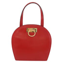CELINE Circle Hand Bag Leather Red Gold Auth 179697V-13