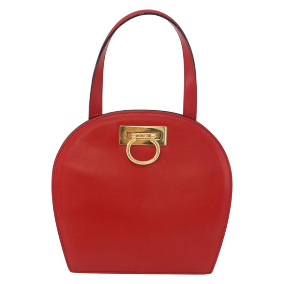 CELINE Circle Hand Bag Leather Red Gold Auth 179697V