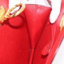 CELINE Circle Hand Bag Leather Red Gold Auth 179697V-22
