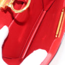 CELINE Circle Hand Bag Leather Red Gold Auth 179697V-23