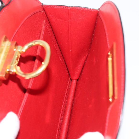 CELINE Circle Hand Bag Leather Red Gold Auth 179697V