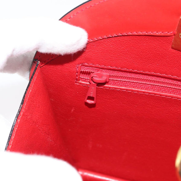 CELINE Circle Hand Bag Leather Red Gold Auth 179697V