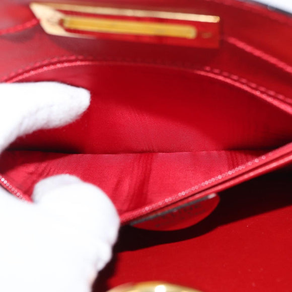 CELINE Circle Hand Bag Leather Red Gold Auth 179697V