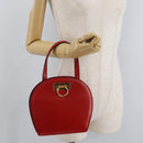 CELINE Circle Hand Bag Leather Red Gold Auth 179697V-28