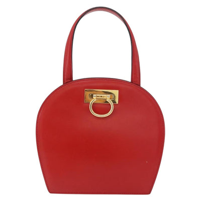 CELINE Circle Hand Bag Leather Red Gold Auth 179697V - 0