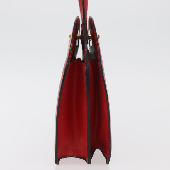 CELINE Circle Hand Bag Leather Red Gold Auth 179697V
