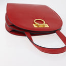 CELINE Circle Hand Bag Leather Red Gold Auth 179697V-7