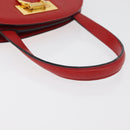CELINE Circle Hand Bag Leather Red Gold Auth 179697V-8