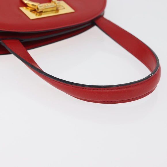 CELINE Circle Hand Bag Leather Red Gold Auth 179697V