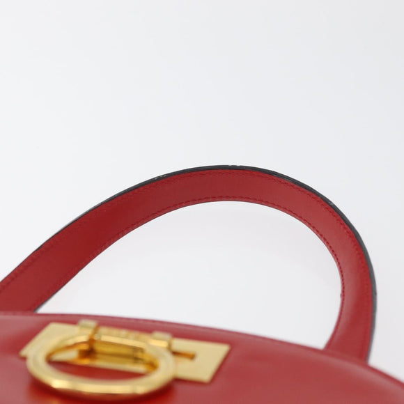 CELINE Circle Hand Bag Leather Red Gold Auth 179697V