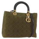 Christian Dior Canage Lady Dior Hand Bag Nylon 2way Khaki Gold Auth 179698-1
