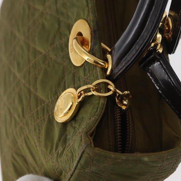 Christian Dior Canage Lady Dior Hand Bag Nylon 2way Khaki Gold Auth 179698