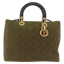 Christian Dior Canage Lady Dior Hand Bag Nylon 2way Khaki Gold Auth 179698-2