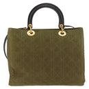 Christian Dior Canage Lady Dior Hand Bag Nylon 2way Khaki Gold Auth 179698-3