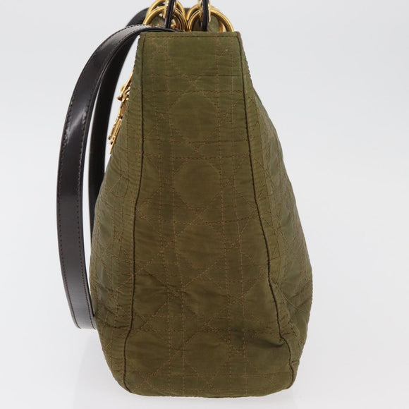 Christian Dior Canage Lady Dior Hand Bag Nylon 2way Khaki Gold Auth 179698