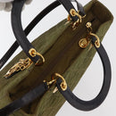 Christian Dior Canage Lady Dior Hand Bag Nylon 2way Khaki Gold Auth 179698-6