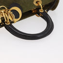 Christian Dior Canage Lady Dior Hand Bag Nylon 2way Khaki Gold Auth 179698-7