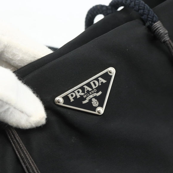 PRADA Hand Bag Nylon Black Silver Auth 179699A