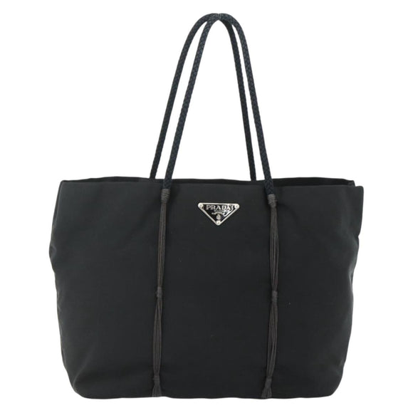 PRADA Hand Bag Nylon Black Silver Auth 179699A