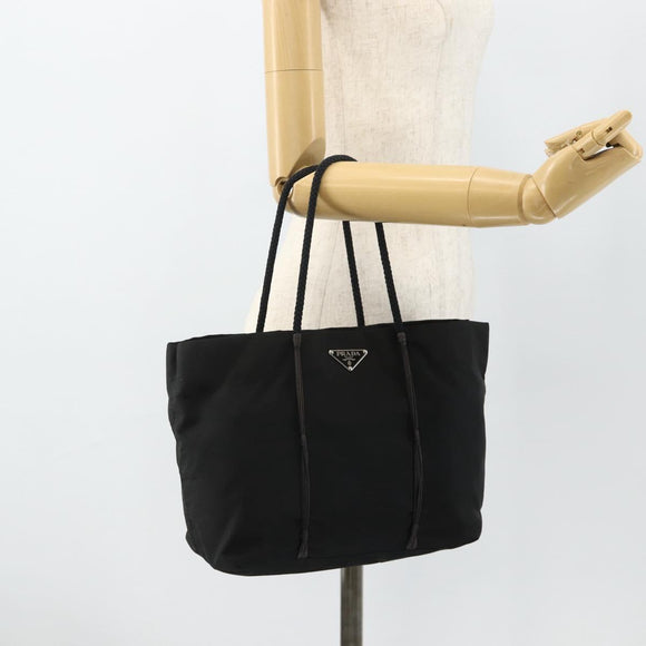 PRADA Hand Bag Nylon Black Silver Auth 179699A