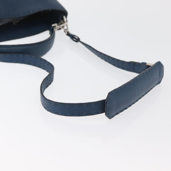 FENDI Celeria Anna Umhängetasche Leder 2way Marine Silber Auth 179700A