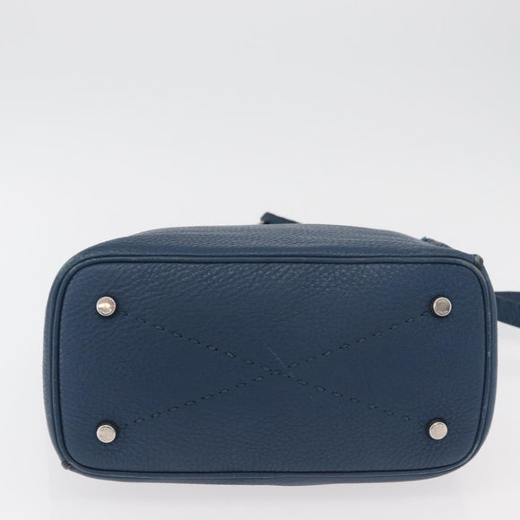 FENDI Celeria Anna Umhängetasche Leder 2way Marine Silber Auth 179700A