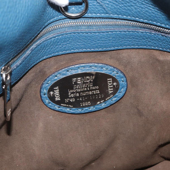 FENDI Celeria Anna Umhängetasche Leder 2way Marine Silber Auth 179700A