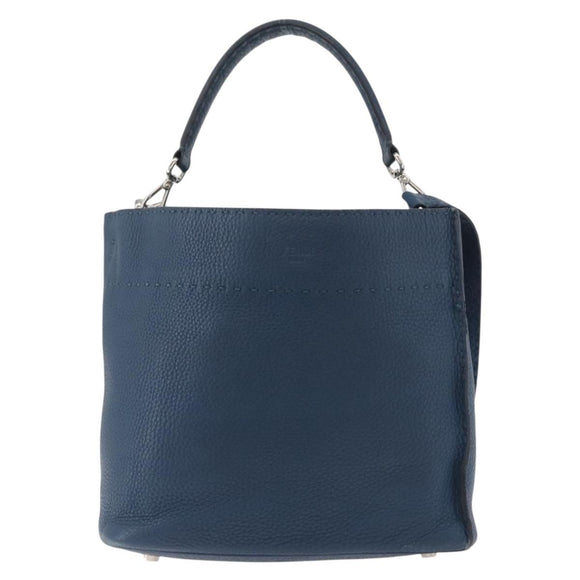 FENDI Celeria Anna Umhängetasche Leder 2way Marine Silber Auth 179700A