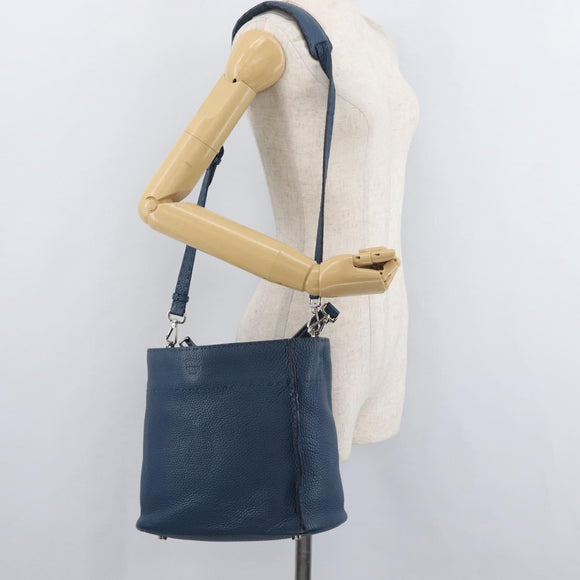 FENDI Celeria Anna Umhängetasche Leder 2way Marine Silber Auth 179700A