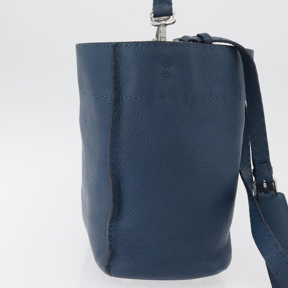 FENDI Celeria Anna Umhängetasche Leder 2way Marine Silber Auth 179700A