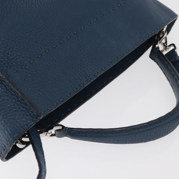 FENDI Celeria Anna Umhängetasche Leder 2way Marine Silber Auth 179700A