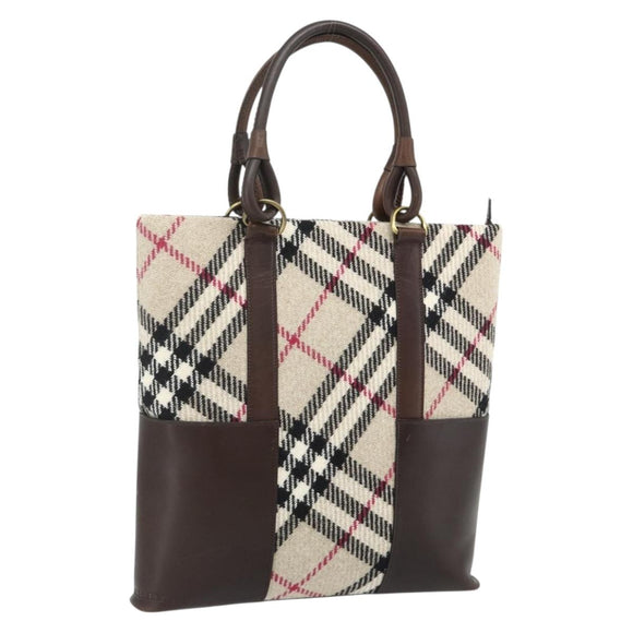 BURBERRY Nova Check Tote Bag Canvas Beige Gold Auth 179704A