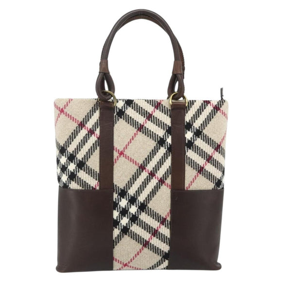 BURBERRY Nova Check Tote Bag Canvas Beige Gold Auth 179704A